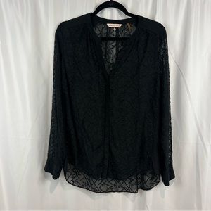 Rebecca Taylor black sheer blouse with stitched design